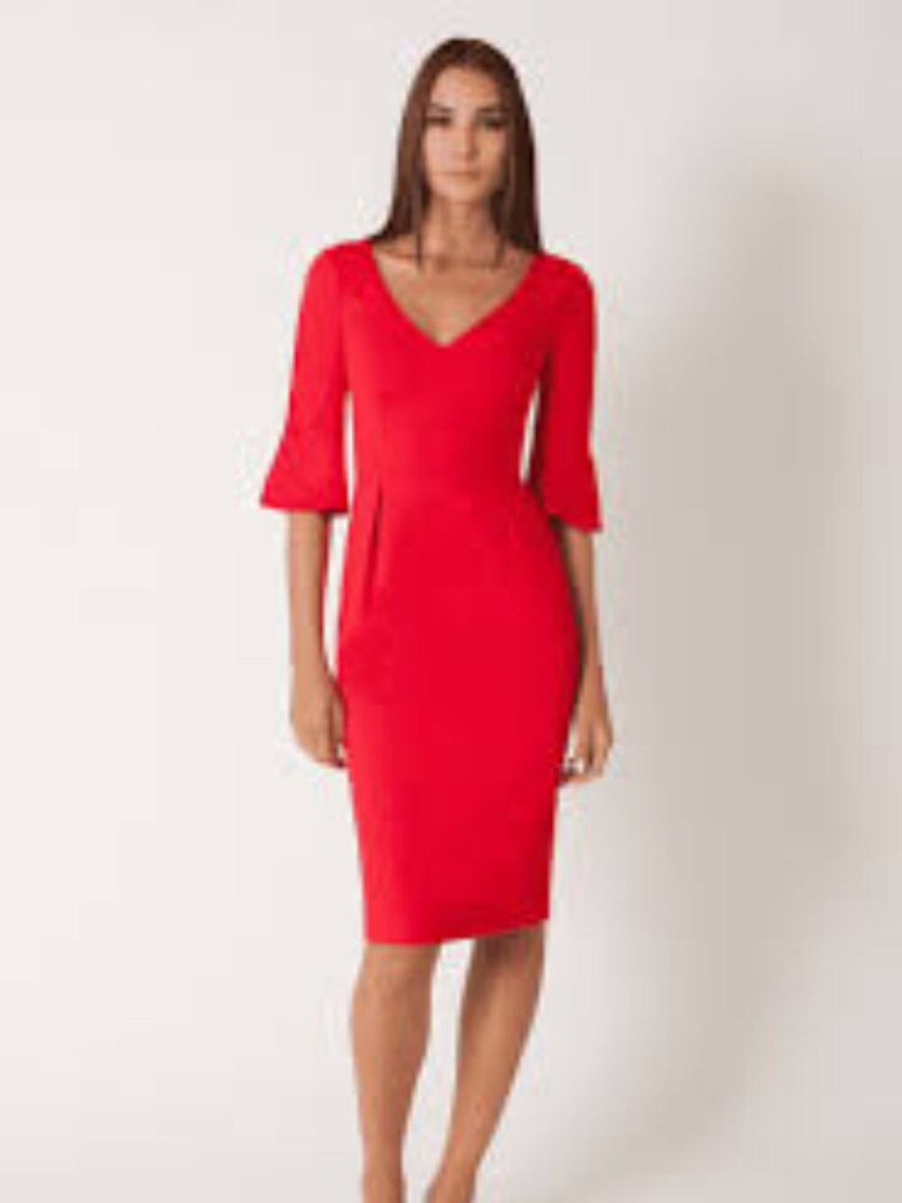 Black Halo 3/4 Bell-Sleeve Adrienne Sheath Dress red midi knee length 8 medium